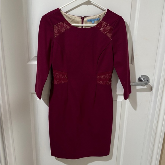 Antonio Melani Burgundy 3/4 Sleeve Lace Sheath Dress Knee Length - Picture 5 of 11